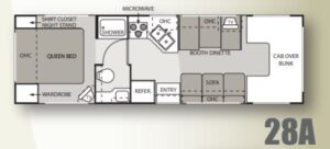Class C Motorhome RV Rental Floor Plan and Layout Motorhome floorplan, motorhome layout, RV floorplan